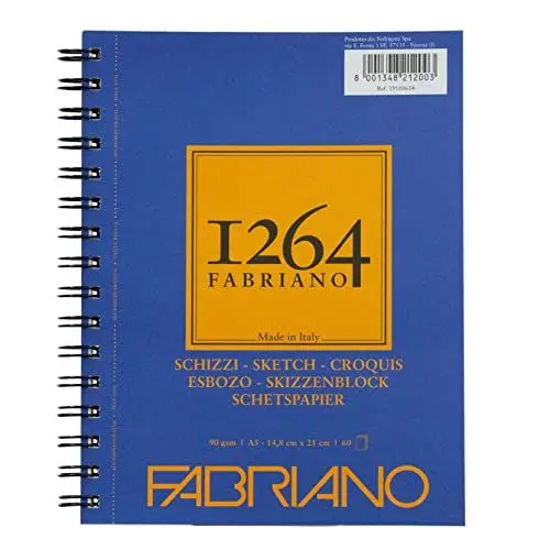 Produktbild: Fabriano Honsell 19100634 - Fabriano Schizzi Skizzenblock 1264 mit Längsspirale, 90 g/qm, DIN A5, 60 Blatt Skizzenpapier in elfenbeinweiß, säurefrei, leicht gekörnt, für alle Trockentechniken