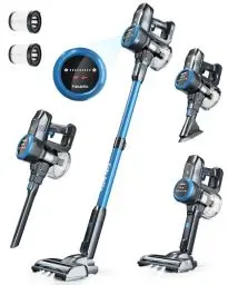 Produktbild: FABULETTA Akku Staubsauger, 6 in 1 Staubsauger Kabellos bis zu 50Min. Laufzeit, Leicht Akkusauger mit LED Display & Anti-Tangle-Bürste, für Teppich, Hartboden und Tierhaare (Blau)
