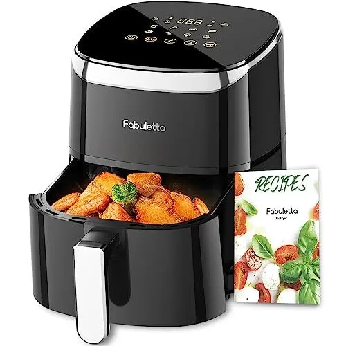 Produktbild: Fabuletta Heißluftfritteuse 4L, 9-in-1 Air Fryer, Max 230℃ Heissluft Fritteusen, Digitalem LED-Touchscreen AirFryer, Rapid Air und Fettentfernungstechnologie, Vorheizen, Shake-Modus (Schwarz)