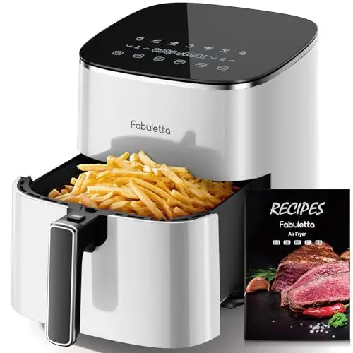 Produktbild: Fabuletta Heißluftfritteuse 5,7L, 11-in-1 Air Fryer, Max230℃ Heissluft Fritteusen, Digitaler Timer bis zu 6 Stunden (White)