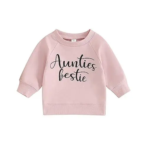 Produktbild: Fabumily Kleinkind Baby Jungen Mädchen Sweatshirt Tops Tanten Bestie Brief Drucken Langarm Pullover Shirts Herbst Outfits Kleidung (Aunties Bestie- Pink, 0-3 Months)