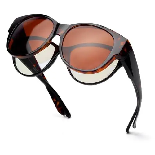 Produktbild: Face Shadow Polarisiert Überzieh Sonnenbrille über Normale Brille Damen UV400 Schutz, Übergroß Überbrille für Brillenträger, Ultra Leicht Fahren Angeln