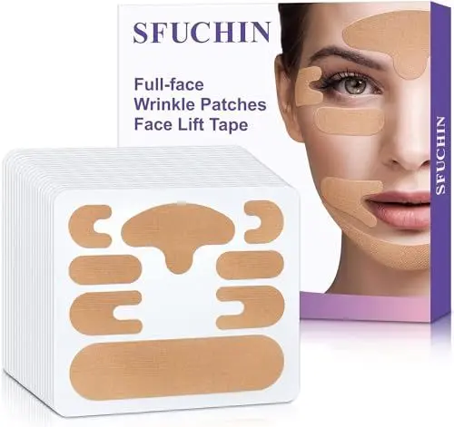 Produktbild: Face Tape - Sfuchin 160 Pcs 2 in 1 Face Lift Tape & Wrinkle Patches - Anti Falten Pflaster - Doppelkinn Entferner - Zornesfalte Pflaster - Tape Gesicht Falten - Facial Patches - Anti Falten Pads
