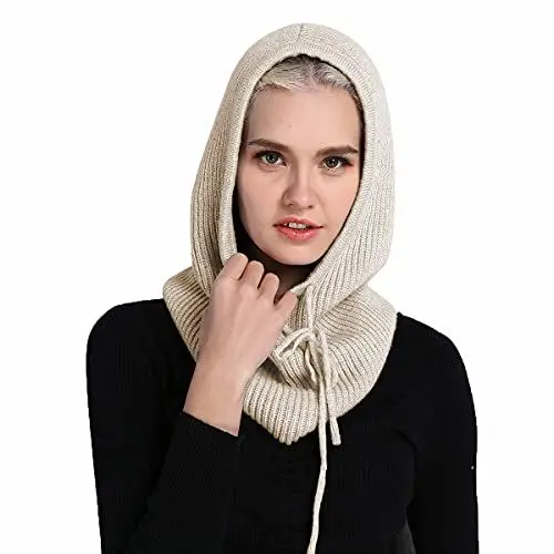 Produktbild: Facecozy Mütze Damen Winter, Strickmützen Warme Kapuzen Schal für Frauen Sturmhauben Beanie Wintermützen (Beige)