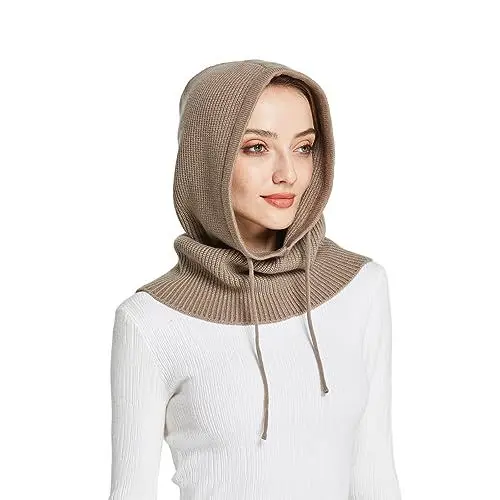 Produktbild: Facecozy Mütze Damen Winter, Strickmützen Warme Kapuzen Schal für Frauen Sturmhauben Beanie Wintermützen (Camel)