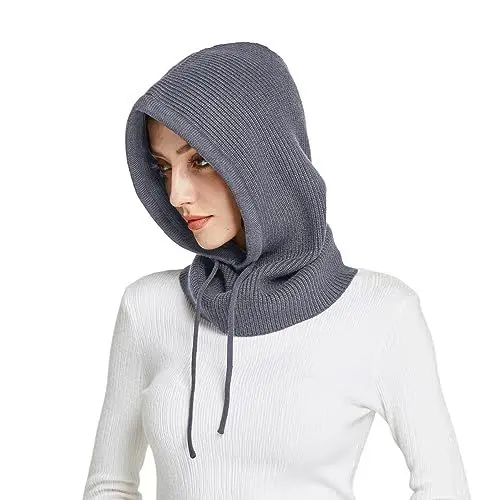 Produktbild: Facecozy Mütze Damen Winter, Strickmützen Warme Kapuzen Schal für Frauen Sturmhauben Beanie Wintermützen (Dunkelgrau)