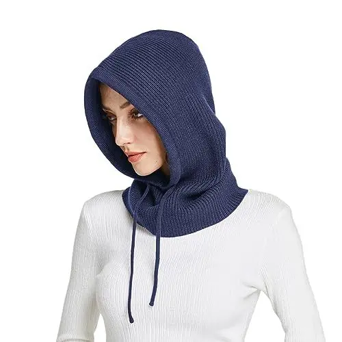 Produktbild: Facecozy Mütze Damen Winter, Strickmützen Warme Kapuzen Schal für Frauen Sturmhauben Beanie Wintermützen (Marineblau)