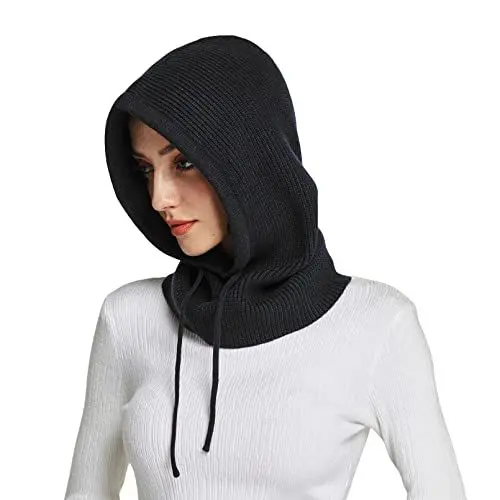 Produktbild: Facecozy Mütze Damen Winter, Strickmützen Warme Kapuzen Schal für Frauen Sturmhauben Beanie Wintermützen (Schwarz)