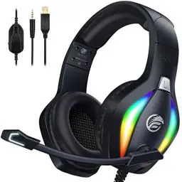 Produktbild: Fachixy 「2024 New」 FC100 Gaming Headset für PS4/PS5/PC/Xbox/Nintendo Switch, PS4 Kopfhörer mit USB Jack und RGB Licht, Stereo Surround Kopfhörer mit Mikrofon, Gamer Headphones - SCHWARZ