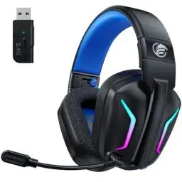 Produktbild: Fachixy FC-300 Gaming Headset mit Mikrofon, 2,4G Wireless Headset für PS5, PS4, PC, Switch, Mac, Surround Sound Faltbarer Bluetooth Gaming Kopfhörer kabellos mit LED Licht, Über 50H+ Akkulaufzeit