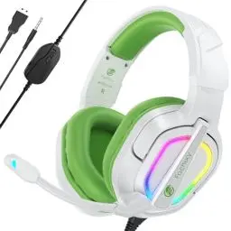 Produktbild: Fachixy「2024 New」FC200 Gaming-Headset für PS4/PS5/PC/Xbox One, Geräuschunterdrückung, Gaming-Kopfhörer, Headset mit Stereo-Mikrofon-Sound mit 3,5-mm-Klinkenstecker mit RGB-Licht - Weiss-GRÜN