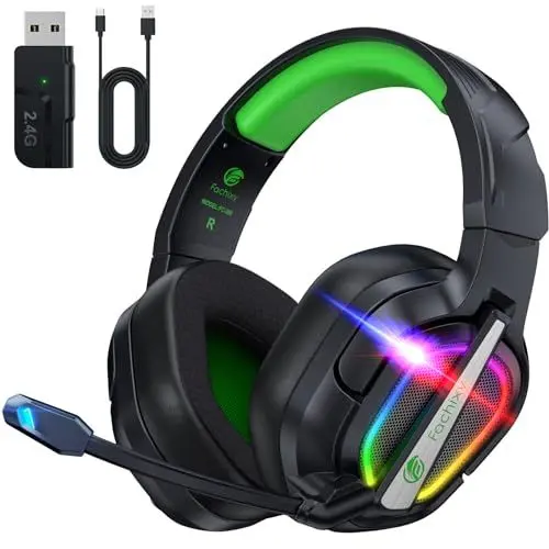 Produktbild: Fachixy「2025 Neu」FC200 Wireless Gaming Headset - 2.4GHz & Bluetooth Kopfhörer mit Mikrofon - 3D Stereo Sound & 40H+ Akkulaufzeit - Für PS4, PS5, PC, Mac, Tablets, Switch, Smartphones, schwarz-grün