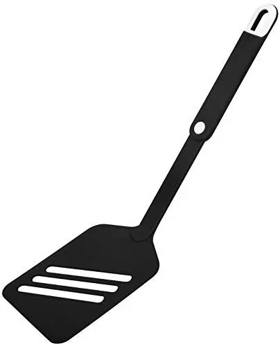 Produktbild: FACKELMANN 24037 Pfannenwender 30,0 cm, Schlitzwender mit praktischem Griff, Wender mit Funktionsteil aus Kunststoff für beschichtete Töpfe und Pfannen(Farbe: Schwarz/Weiß), Menge: 1 Stück