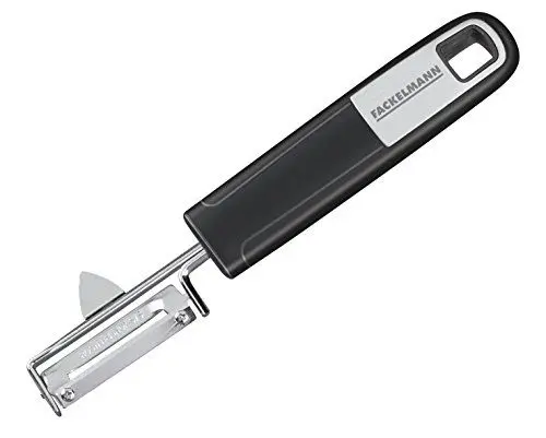 Produktbild: FACKELMANN Pendelschäler 18 cm SENSE, Gemüseschäler mit Funktionsteil aus rostfreiem Edelstahl, mit rutschfestem und ergonomischem Soft-Touch-Griff (Farbe: Silber/Schwarz), Menge: 1 Stück