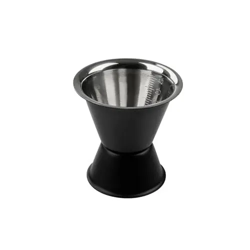 Produktbild: Fackelmann Cocktail Messbecher Specter in Matt Schwarz & Silber – Beidseitig verwendbar 2cl & 4cl – Schnaps Dosierer für Alkohol, Spirituosen, Gin und Cocktails – Tolles Zubehör für die Bar