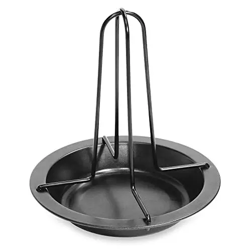 Produktbild: Fackelmann Hähnchenbräter für Backofen & Grill – Hähnchen Halter inlkusive Abtropfschale für saftige Grillhähnchen – Geflügelhalter für BBQ