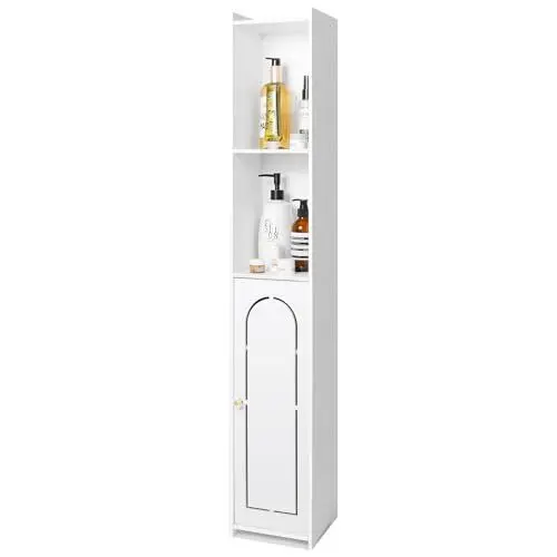 Produktbild: FACOKOLA Badezimmerschrank, Hochschrank für Badezimmer, badschrank schmal, 2 offene Fächer, Badmöbel Weiß, 20 x 20 x 117 cm, für Badezimmer, Wohnzimmer, Küche
