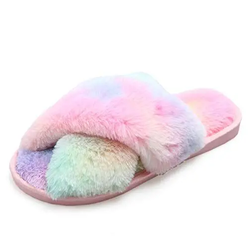 Produktbild: Fadezar Hausschuhe Damen Plüsch Pantoffeln Warme rutschfeste Flache Flip Flop Bequeme Filzhausschuhe für Damen,Bunt,39/40 EU (Herstellergröße 40/41)