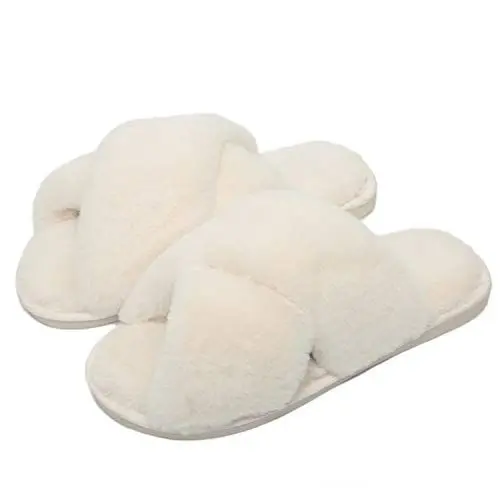 Produktbild: Fadezar Hausschuhe Damen Plüsch Pantoffeln Warme rutschfeste Flache Flip Flop Bequeme Filzhausschuhe für Damen,Weiß,37/38 EU (Herstellergröße 38/39)