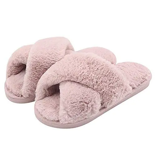 Produktbild: Fadezar Hausschuhe Damen Winter Plüsch Pantoffeln Warme rutschfeste Flache Flip Flop Bequeme Flauschige Hausschuhe für Damen Rosa EU 39-40