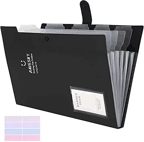 Produktbild: Fächermappe A4 mit Visitenkartenhalter 6 Fächer mit Schnalle Schließung Archival Organizer Papier Organizer A4 Brief Größe mit Druckknopf