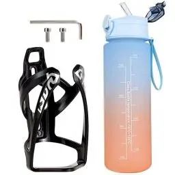 Produktbild: Fahrrad Flaschenhalter Set, Fahrrad Getränkehalter mit 750ML Motivierende Sport-Wasserflasche, Leichter Mountainbike Wasserflasche Käfig Zeitmarkierungen Sportflasche Set für Fahrrad Radfahren