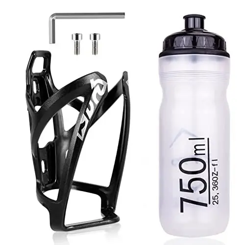Produktbild: Fahrrad Flaschenhalter Set, Leichter Mountainbike Flaschenhalter mit Flaschen-Set, Universal Fahrrad Wasserflasche Käfig Halterungen mit 750ML BPA-freier Sport Wasserflasche für Outdoor Radfahren