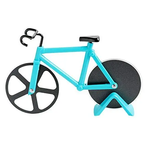 Produktbild: Fahrrad Pizzaschneider, Antihaftbeschichteter Edelstahl Pizzaroller mit Ständer (Himmelblau, 19cm * 12cm * 4 cm)
