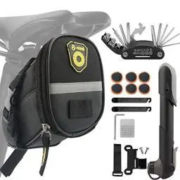 Produktbild: Fengzio Fahrrad Satteltasche mit Fahrradpumpe Reparaturset, 16-in-1 Multitool und Flickzeug Reifenheber Fahrradwerkzeug Set für Unterwegs - Notfallwerkzeug Fahrrad Werkzeug Set