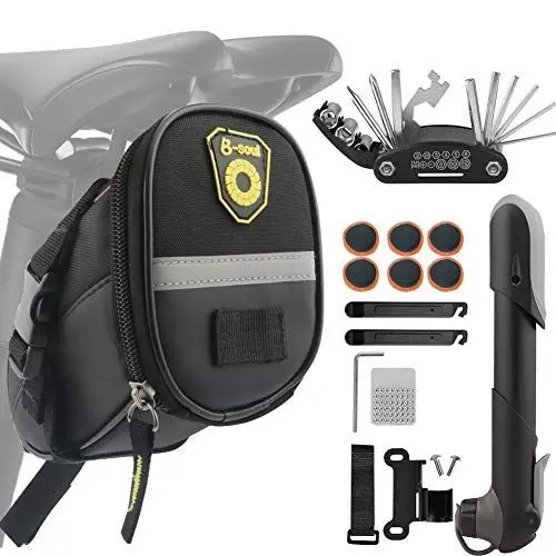 Produktbild: Fengzio Fahrrad Satteltasche mit Fahrradpumpe Reparaturset, 16-in-1 Multitool und Flickzeug Reifenheber Fahrradwerkzeug Set für Unterwegs - Notfallwerkzeug Fahrrad Werkzeug Set