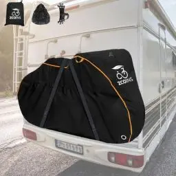 Produktbild: Fahrradabdeckung für Transport auf Gepäckträger, 600D Oxford Heavy Duty Wasserdicht Fahrradabdeckung für 2 Fahrräder am hinteren Fahrradträger, Fahrradabdeckung für Transport mit Schlosslöchern