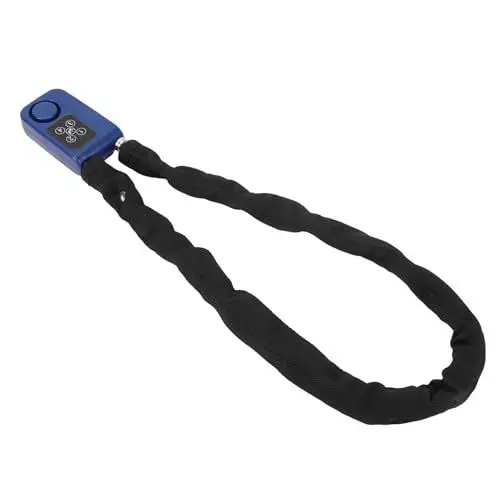 Produktbild: Schlüsselloses Fahrradschloss, Fahrradalarm, Kabelschloss, Edelstahl, Diebstahlsicher, 4-stelliges Passwort, Low-Power-Alarm, Multi-Mode-Alarm für Motorräder (Blue)