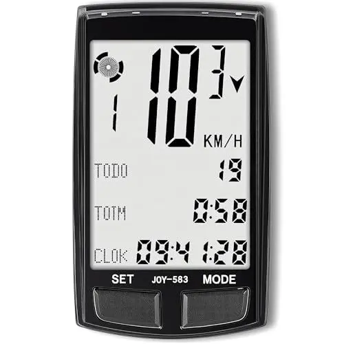 Produktbild: Fahrradcomputer und Kilometerzähler, kabellos, großes Display, 3,3 Zoll (8,9 cm), MPH, KM/H, Geschwindigkeitsmesser mit Wecker, automatische Geschwindigkeitsverfolgung, altmodisch, multifunktional