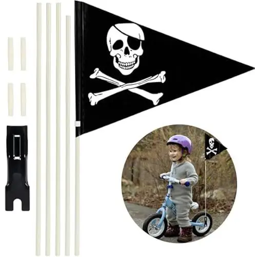 Produktbild: Fahrradfahne für Kinder Fahrradwimpel Pirat 150cm Kinderfahrrad Sicherheitswimpel Fahrrad Fahne Kinder Wimpel Schwarz mit Befestigungswinkel für Kinderfahrrad