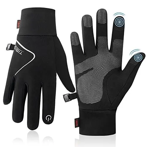 Produktbild: Fahrradhandschuhe Kinder Winter, Warme Softshell Winterhandschuhe Touchscreen, Outdoor Sport Skihandschuhe Thermohandschuhe Fäustlinge, Kids Winddicht Reithandschuhe Laufhandschuhe, Schwarz 6-8 Jahre
