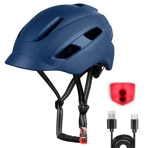 Produktbild: Fahrradhelm Erwachsene Fahrradhelms Herren & Damen, Leichter Fahrradhelm mit LED-Licht, Radhelm, Trekking-, City- & Rennradhelme 57–62 cm