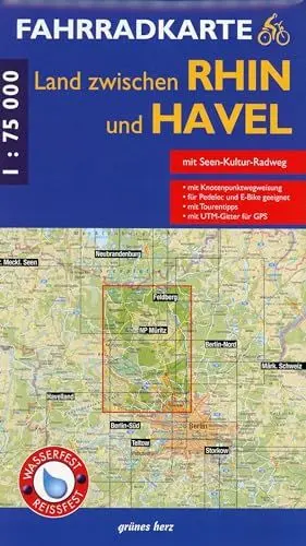 Produktbild: Fahrradkarte Land zwischen Rhin und Havel: Mit UTM-Gitter für GPS. Maßstab 1:75.000. Wasser- und reißfest. (Fahrradkarten)