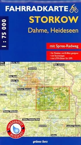 Produktbild: Fahrradkarte Storkow, Dahme, Heideseen: Mit Spree-Radweg. Mit UTM-Gitter für GPS. Maßstab 1:75.000. Wasser- und reißfest. (Fahrradkarten)