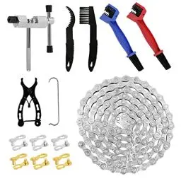 Produktbild: Fahrradkette Werkzeug Set Fahrrad Kette 6/7/8 Fach 1/2 x 3/32 Inch 116 Glieder Fahrradkette Multifunktionales Set mit Kettenbrecher, Fahrradkette Zange,und 6 Paar Kettenschloss für Mountainbike
