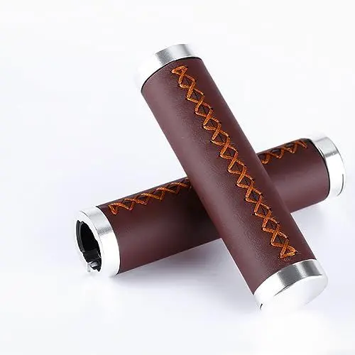 Produktbild: Fahrradlenker, Universal-Fahrrad-PU-Leder, rutschfest, 22 mm Durchmesser, Lenkergriffe, Abdeckung, Fahrradgriff für Mountainbikes, Rennräder, Dunkelbraun