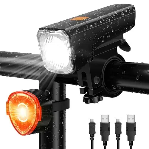 Produktbild: Fahrradlicht LED Set Fahrradbeleuchtung USB Wiederaufladbar Fahrradlampe IPX5 Wasserdichtes Frontlicht & Rücklicht StVZO Genehmigt Fahrradbeleuchtung