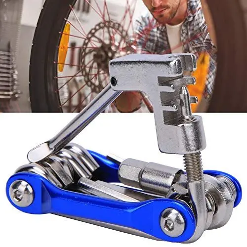 Produktbild: Fahrrad-Multitool, Fahrrad-Multitool, Fahrrad-Werkzeug-Set, 7,6 X 4,6 X 2,3 Cm, 11-in-1, Multifunktionales Fahrrad-Reparatur-Werkzeug-Set mit T25-Kettenschneider für Mountainbike