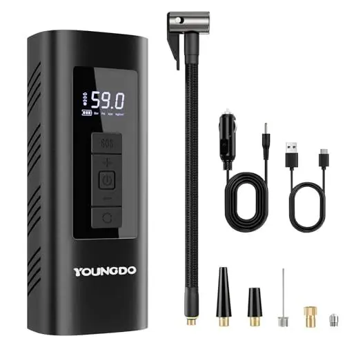 Produktbild: Fahrradpumpe Elektrisch, YOUNGDO Luftpumpe Fahrrad 150PSI, Elektrische Luftpumpe 6000mAh, Fahrradpumpe alle Ventile, Akku Kompressor für Fahrrad, Motorrad, Bälle
