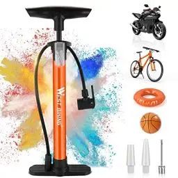 Produktbild: Fahrradpumpe Luftpumpe Fahrrad für alle Ventile - 11 Bar / 160 Psi Standluftpumpe - Standpumpe für Rennrad, E-Bike, Mountainbike - Fahrrad Pumpe für Französische Ventile und Adapter (Orange)