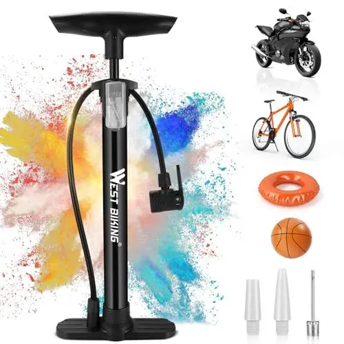 Produktbild: Fahrradpumpe Luftpumpe Fahrrad für alle Ventile - 11 Bar / 160 Psi Standluftpumpe - Standpumpe für Rennrad, E-Bike, Mountainbike - Fahrrad Pumpe für Französische Ventile und Adapter (Schwarz)