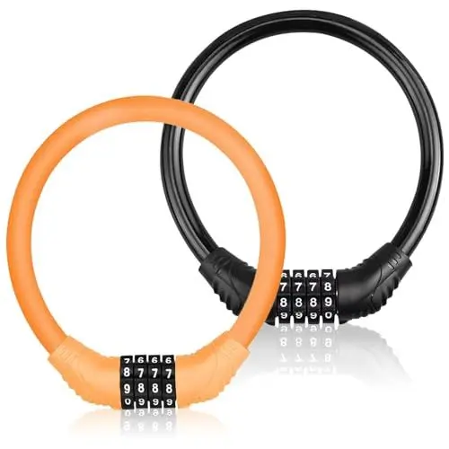 Produktbild: Fahrradschloss Kinder, 2 Stück Kabelschloss Zahlenschloss 4 Stellig Fahrradschloss mit Zahlencode Zurücksetzbar Kombination E Roller Schloss (Schwarz & Orange)