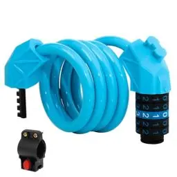 Produktbild: Fahrradschloss Zahlenschloss, Fahrrad Schloss hohe Sicherheit 12mm dickes Stahl Kabelschloss, wasserdichtes Kettenschloss für E-Bikes Roller E Scooter Kinder Fahrräder (Blau)