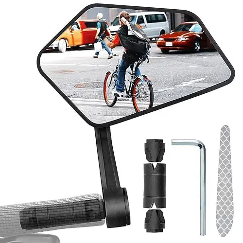 Produktbild: Fahrradspiegel Extra Große Spiegelfläche, 360° verstellbarer Bar End Fahrradspiegel, Schlagfestes Echtglas HD, Rückspiegel Fahrrad Spiegel für E-Bike Lenker 15-20mm, klappbar (Rechts)