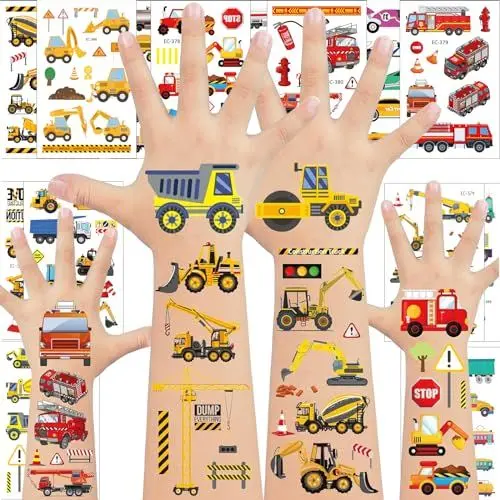 Produktbild: zycBernoi Fahrzeug Temporäre Tattoos für Kinder - Baggers und Traktors Design, 14 Blatt Wasserdichte und Hautfreundliche Kinder Tattoos