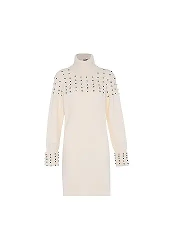 Produktbild: faina Damen Rollkragenpullover mit unregelmäßigen Nieten und Rautenmuster WOLLWEISS Größe XL/XXL